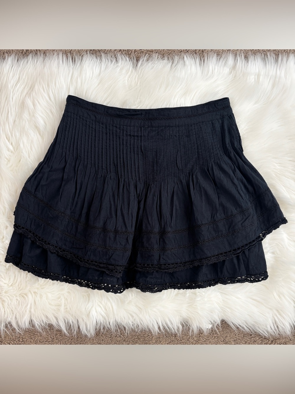 Free People Summer's Night Black Lace Boho Mini Skirt Whimsy High Waisted Sz 10 - Picture 3 of 4